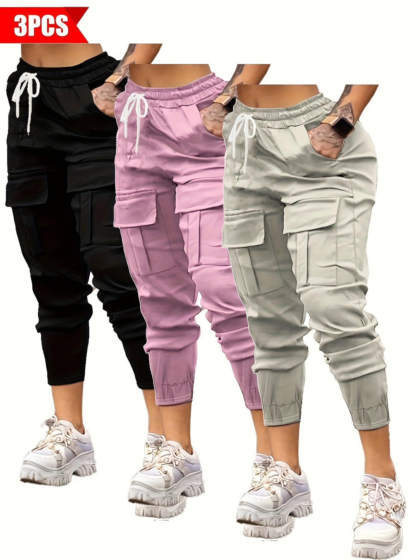 3-Pack Women's Casual Cargo Pants