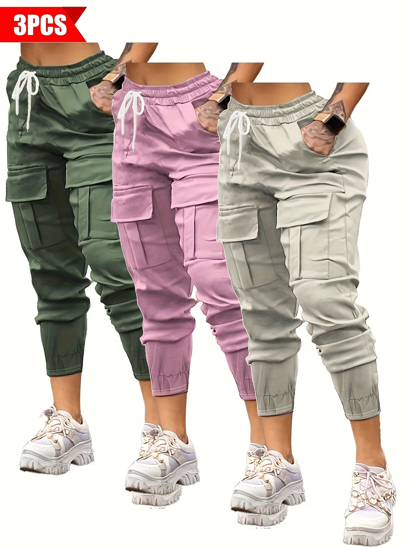 3-Pack Women's Casual Cargo Pants