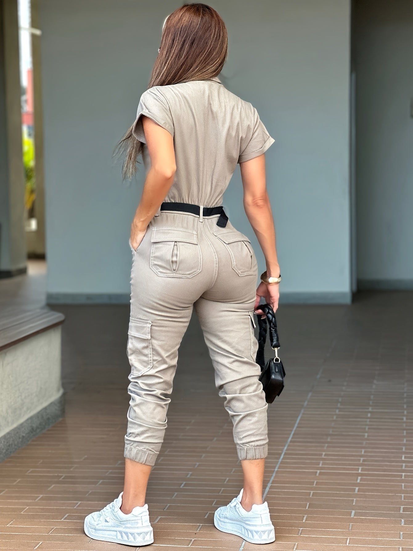 Women's Casual Zip-Up Cargo Jumpsuit
