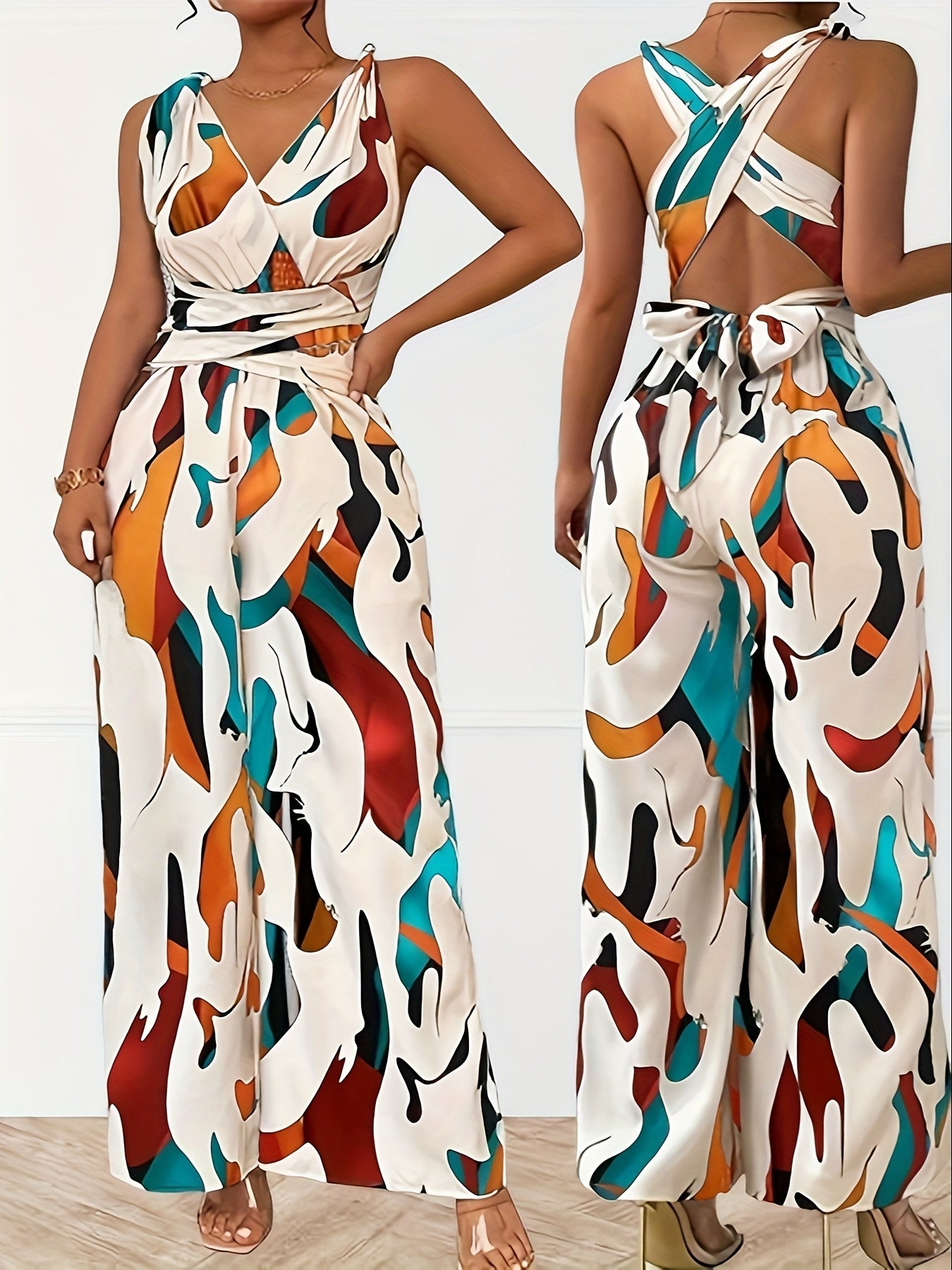 Women's Jumpsuit - Elegant V-Neck, Strapless