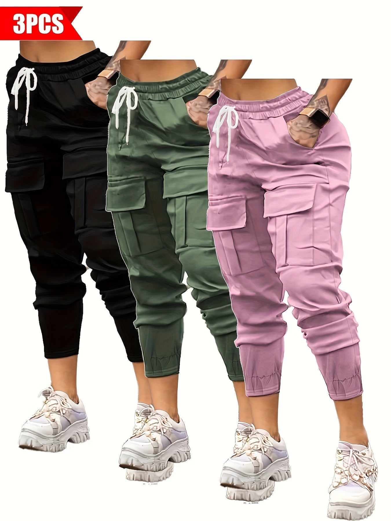 3-Pack Women's Casual Cargo Pants