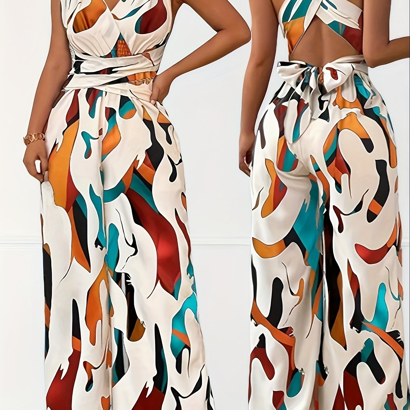 Women's Jumpsuit - Elegant V-Neck, Strapless