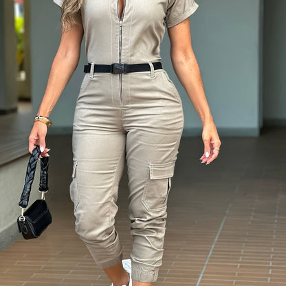 Women's Casual Zip-Up Cargo Jumpsuit