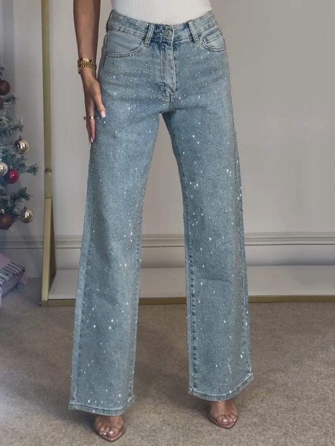 High Waisted Diamante Jeans