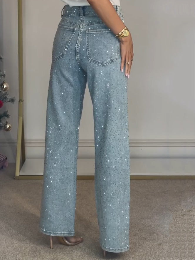 High Waisted Diamante Jeans