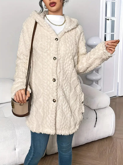 Cozy Beige Quilted Faux Fur Hooded Cardigan