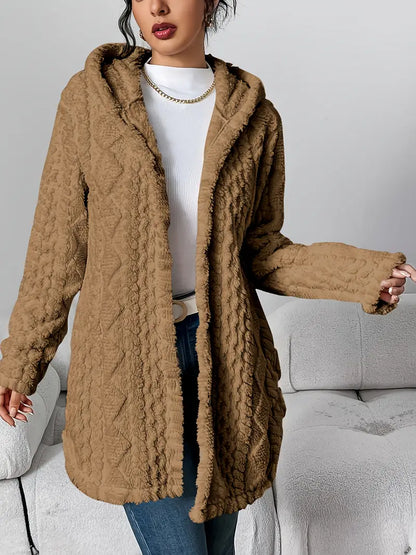 Cozy Beige Quilted Faux Fur Hooded Cardigan