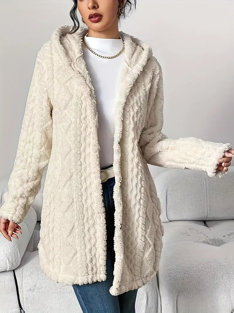 Cozy Beige Quilted Faux Fur Hooded Cardigan