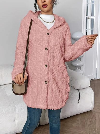 Cozy Beige Quilted Faux Fur Hooded Cardigan