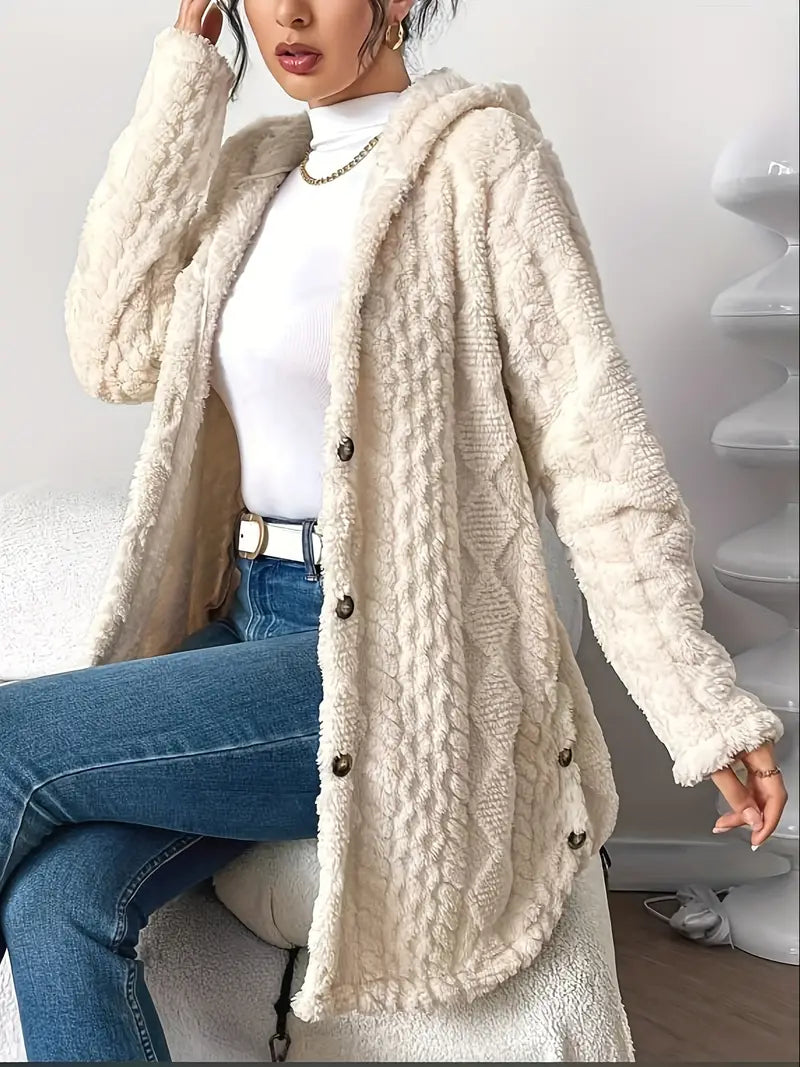 Cozy Beige Quilted Faux Fur Hooded Cardigan