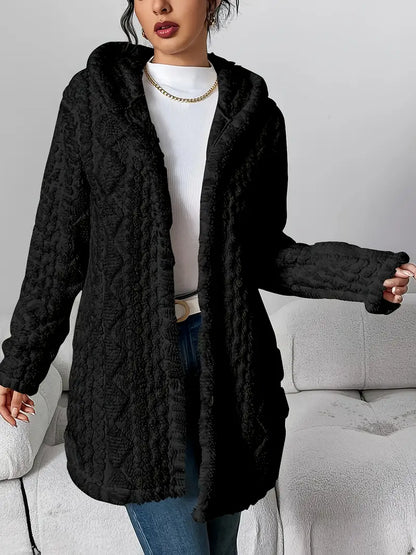 Cozy Beige Quilted Faux Fur Hooded Cardigan