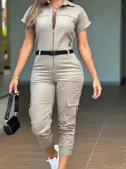 Women's Casual Zip-Up Cargo Jumpsuit