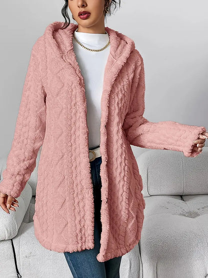 Cozy Beige Quilted Faux Fur Hooded Cardigan