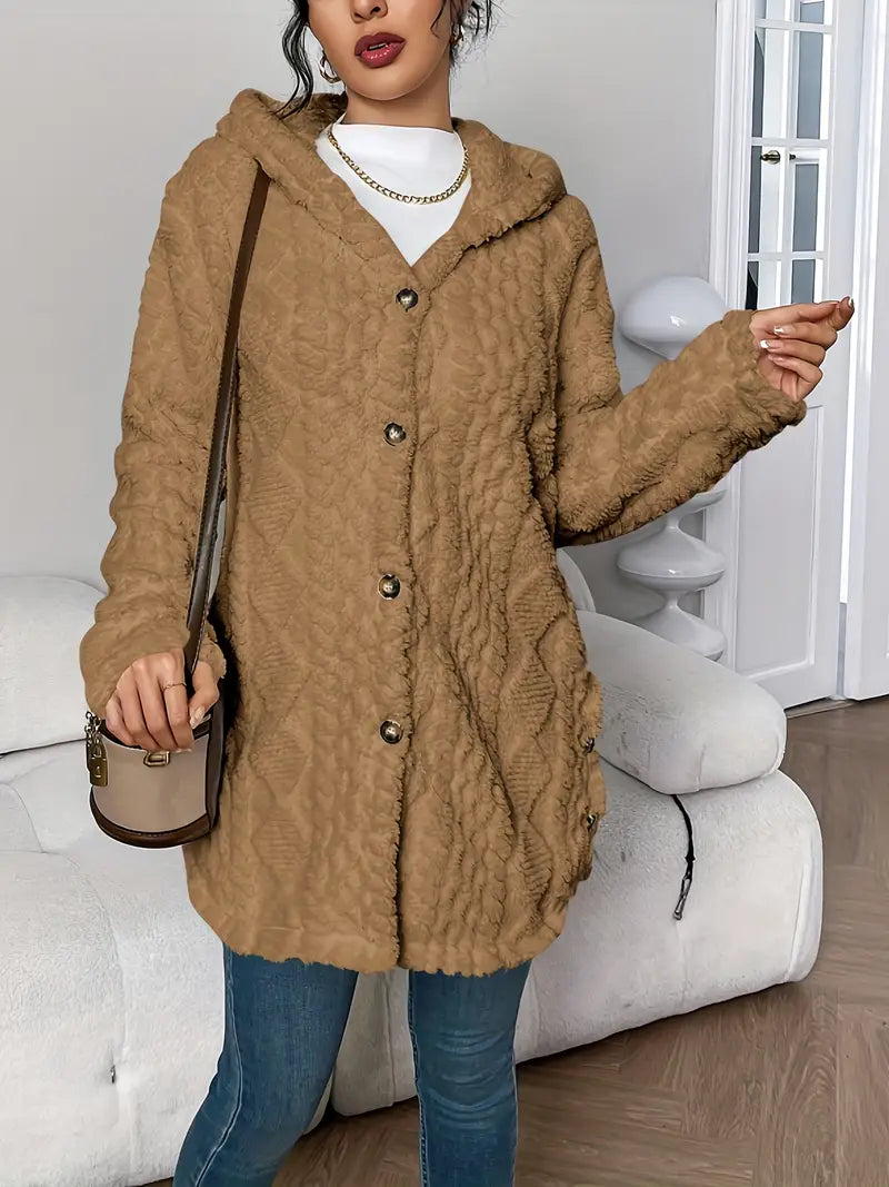 Cozy Beige Quilted Faux Fur Hooded Cardigan